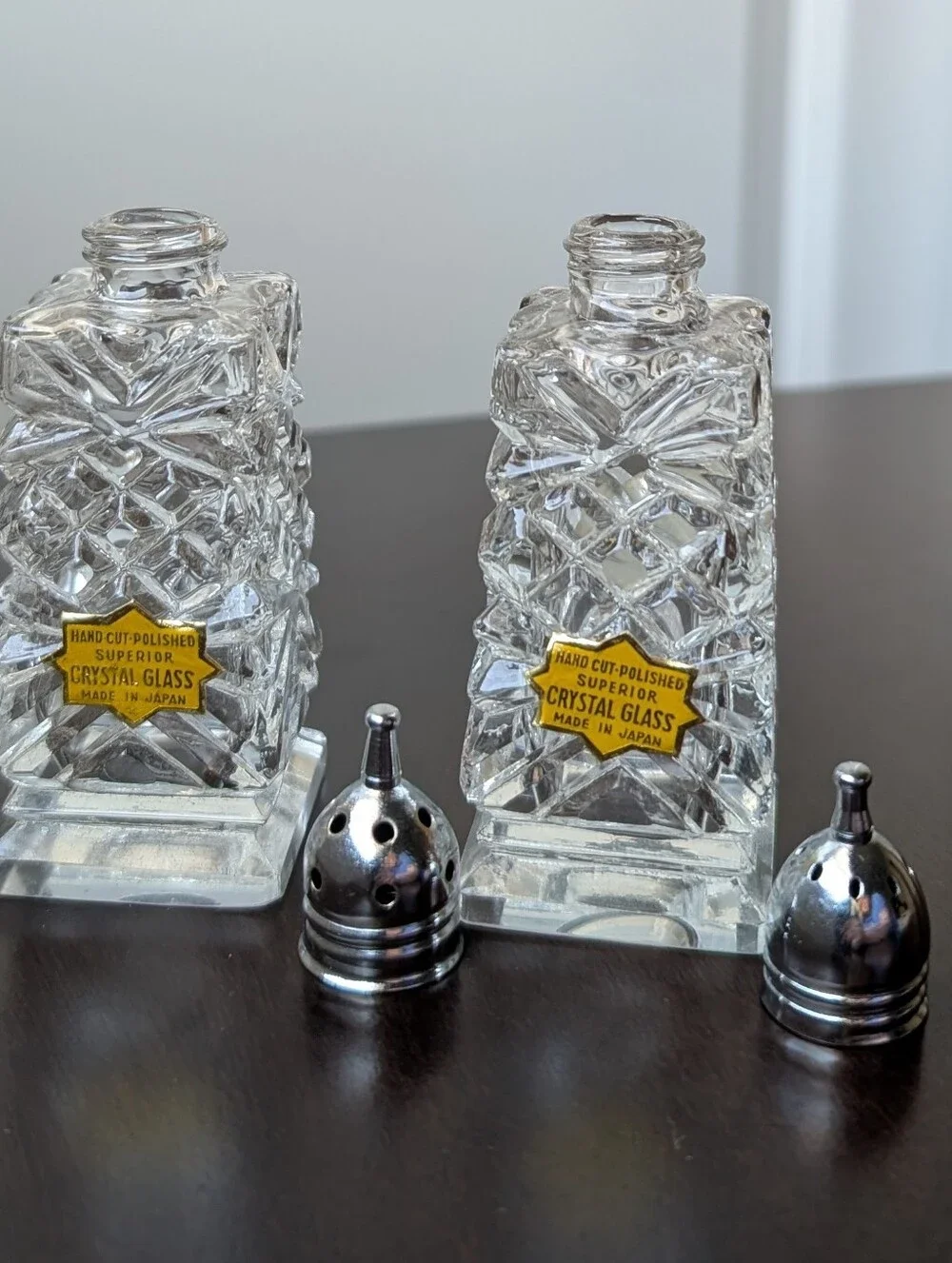 Vintage Superior Crystal Cut Mid Century Clear Glass Salt and Pepper Set 4 Inch